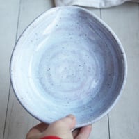 Image 7 of Large Spoon Rest in Icy Blue Glaze, Speckled Stoneware Utensil Dish, Made in USA