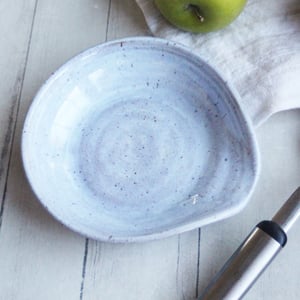 Image of Large Spoon Rest in Icy Blue Glaze, Speckled Stoneware Utensil Dish, Made in USA