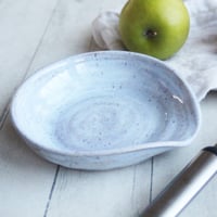 Image 9 of Large Spoon Rest in Icy Blue Glaze, Speckled Stoneware Utensil Dish, Made in USA