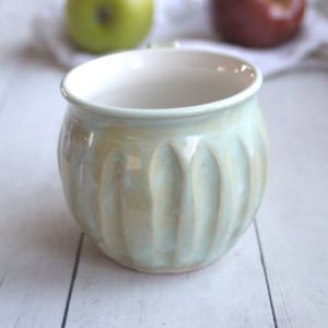 Image of Hand Carved Honey Dew Mellon Green Stoneware Mug, Unique Pottery Mug, Made in USA