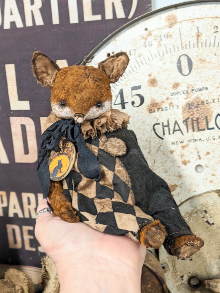 Image of MISTER FOX - 8.5" Vintage Style FOX in distressed romper by Whendi's Bears.