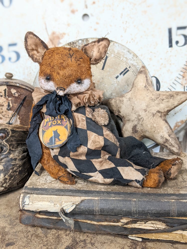 Image of MISTER FOX - 8.5" Vintage Style FOX in distressed romper by Whendi's Bears.