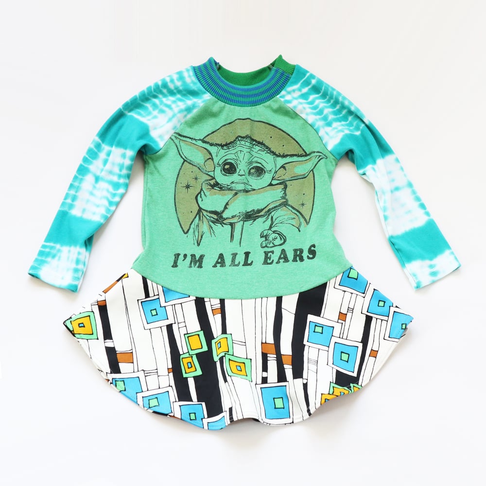 Image of i'm all ears tiedye green 3T courtneycourtney long sleeve dress may the 4th vintage fabric
