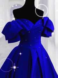 Image 3 of Royal Blue Satin Long Prom Dress with Bow, Lace-up Floor Length Formal Dress