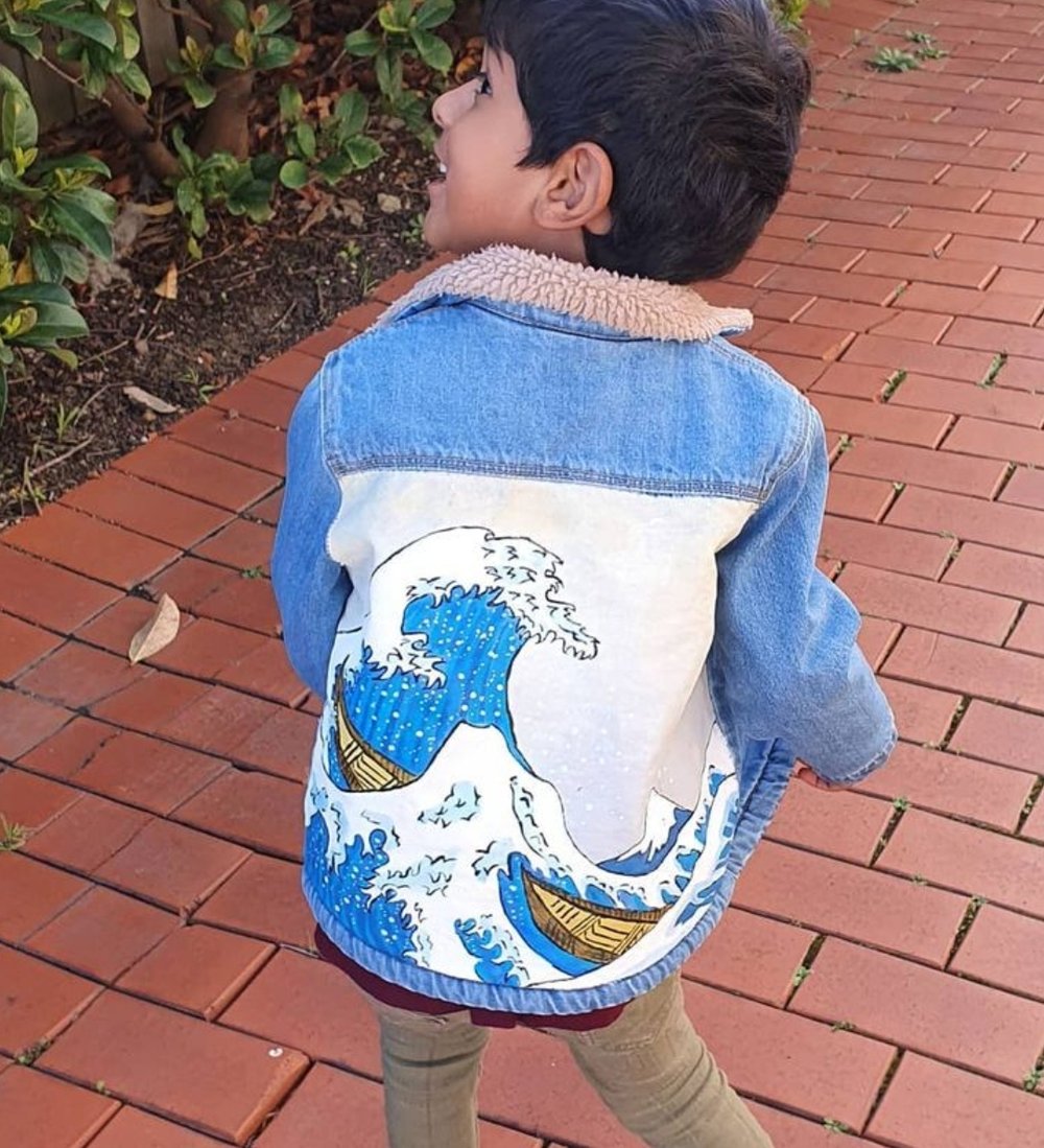 Hand Painted Hokusai Denim - Kids