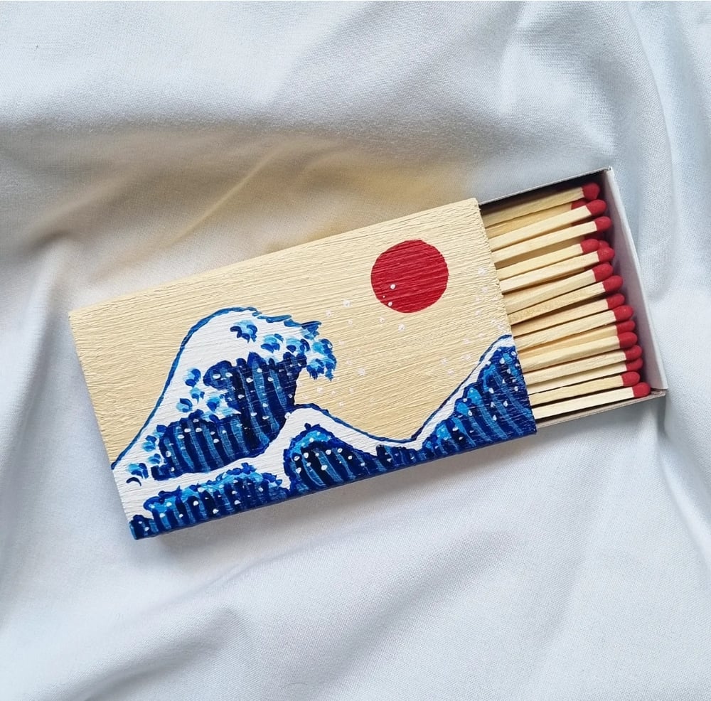 Hand Painted Hokusai Wave Custom Matches