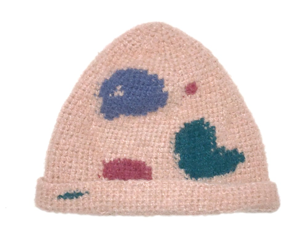Image of BEIGE  MOHAIR CAP WITH COLOR SHAPES    