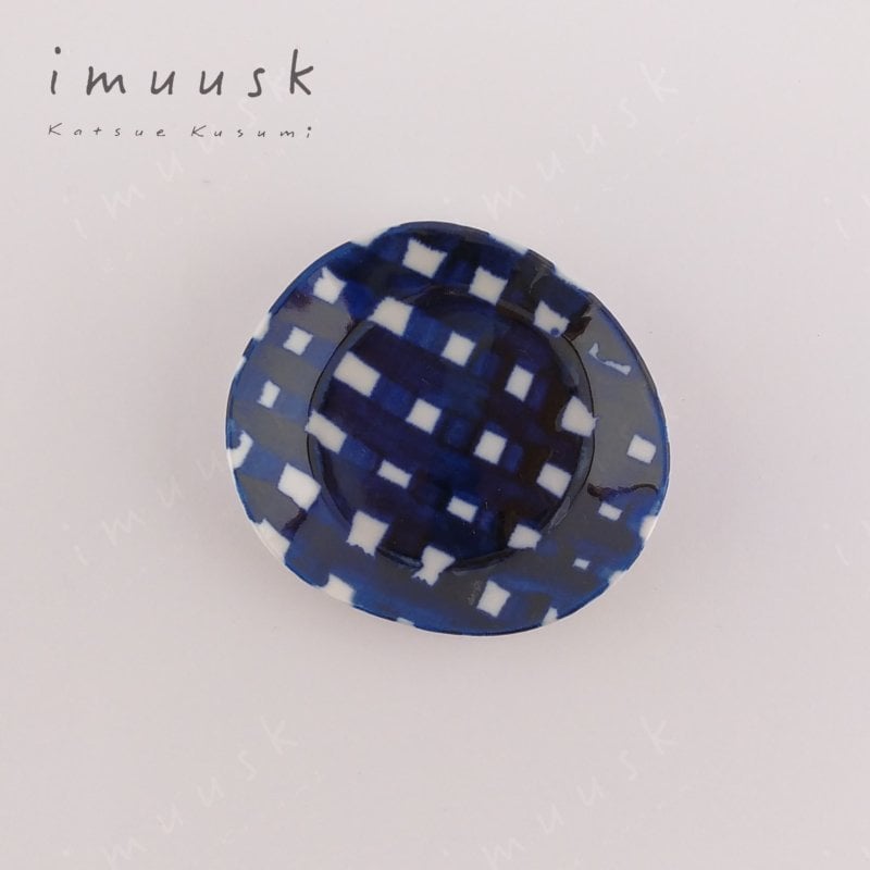 Image of Brown and Blue Grid Plate 10 cm