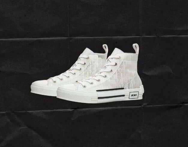 Image of Dior Homme B23 Oblique High-Top White Sneakers