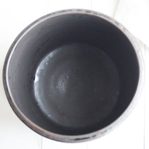 Image of Utensil Holder in Matte Black Brown Glaze, Ceramic Pottery Crock, Made in USA