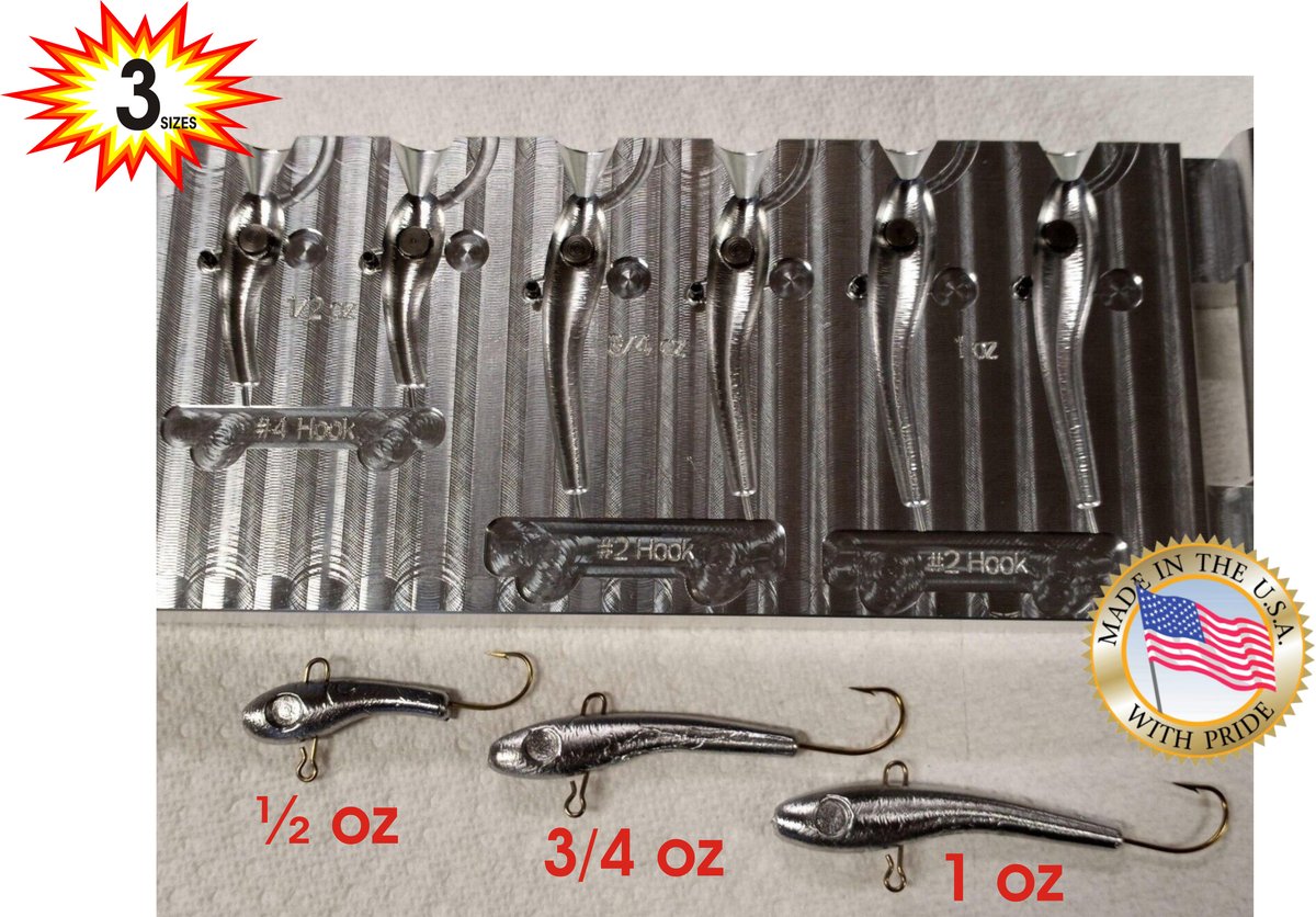 Vertical Jigging Minnow Mold - ( Combo sized: 1/2 oz - 3/4 - 1 oz ...