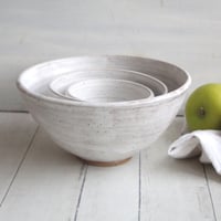 Image 1 of Rustic Modern Set of Three Nesting Bowls in White Matte Glaze, Speckled Pottery Made in USA