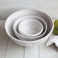 Image 3 of Rustic Modern Set of Three Nesting Bowls in White Matte Glaze, Speckled Pottery Made in USA