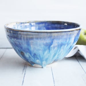 Image of Handmade Rustic Serving Bowl with Swirling Blue Glazes, Blue Pottery Bowl, Made in USA