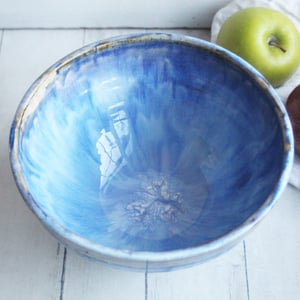 Image of Handmade Rustic Serving Bowl with Swirling Blue Glazes, Blue Pottery Bowl, Made in USA