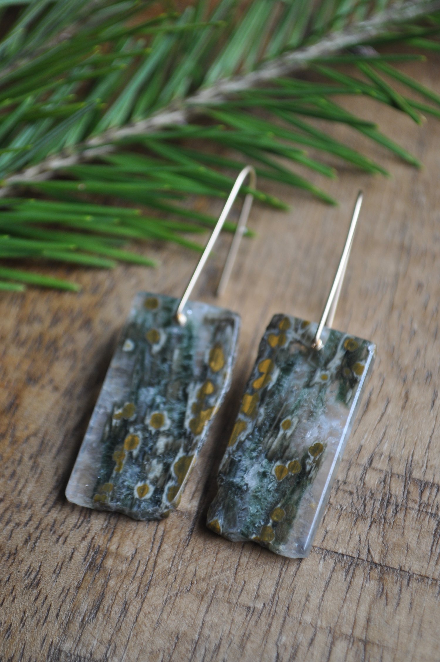 Image of OOAK Ocean Jasper Slice Dangles on Gold Fill