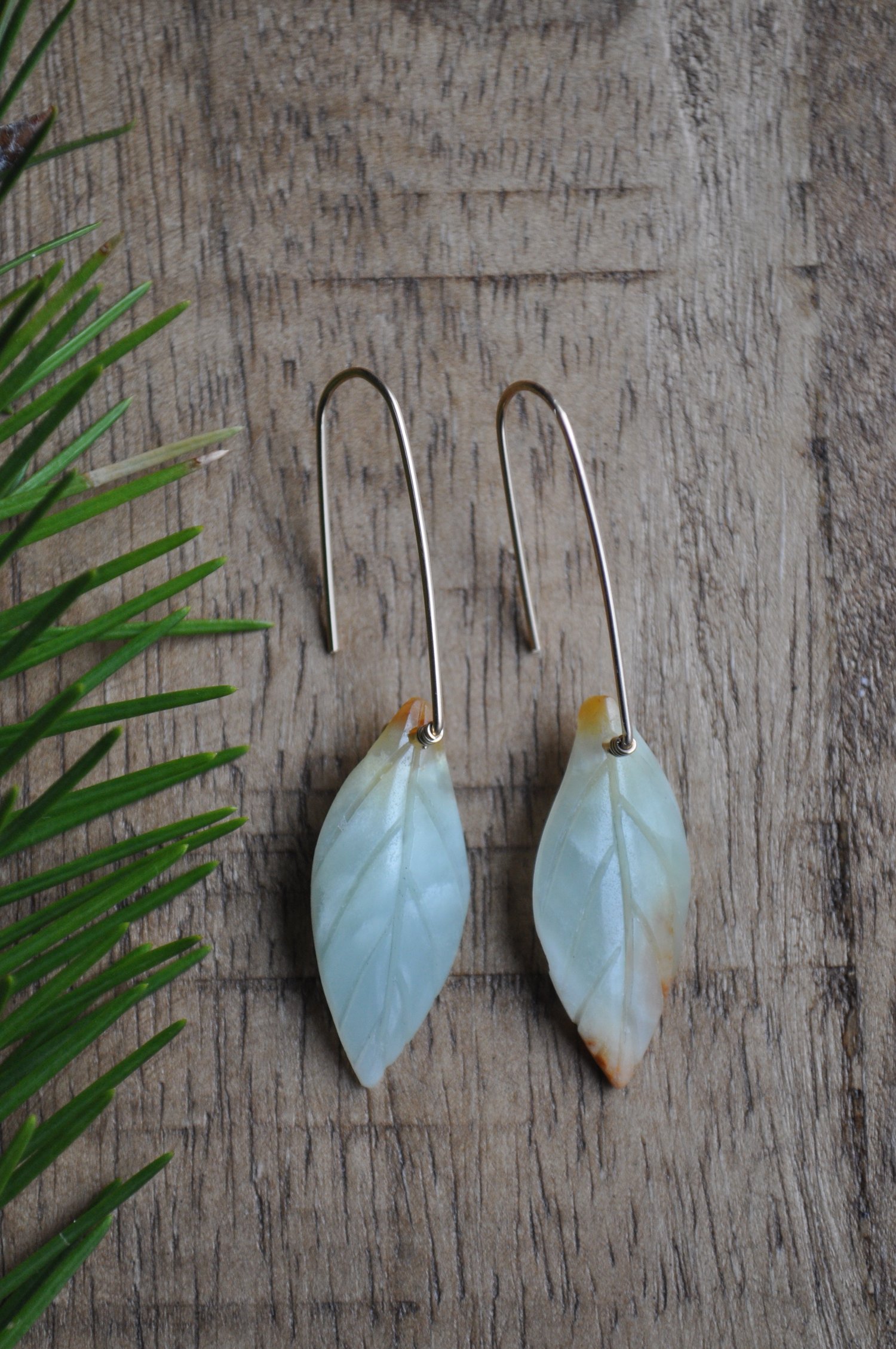 Image of OOAK Carved Amazonite Leaves on Gold Fill