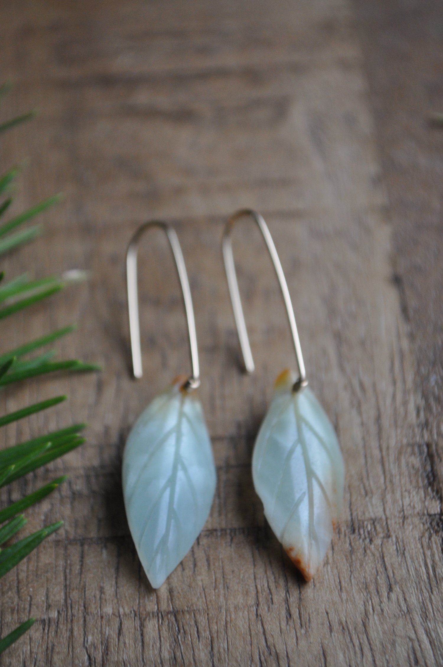 Image of OOAK Carved Amazonite Leaves on Gold Fill