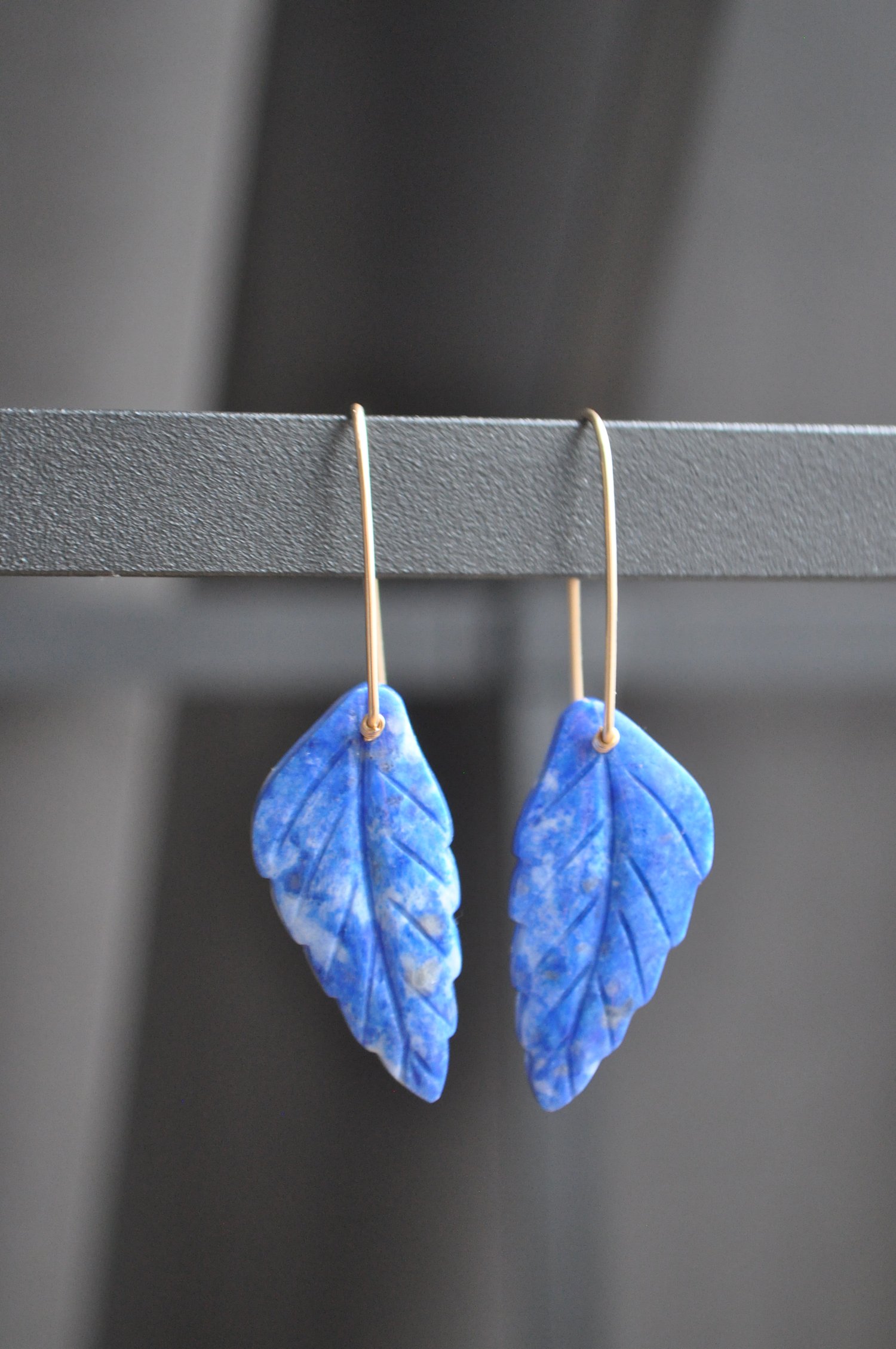 Image of OOAK Lapis Lazuli Leaf Dangles on Gold Fill