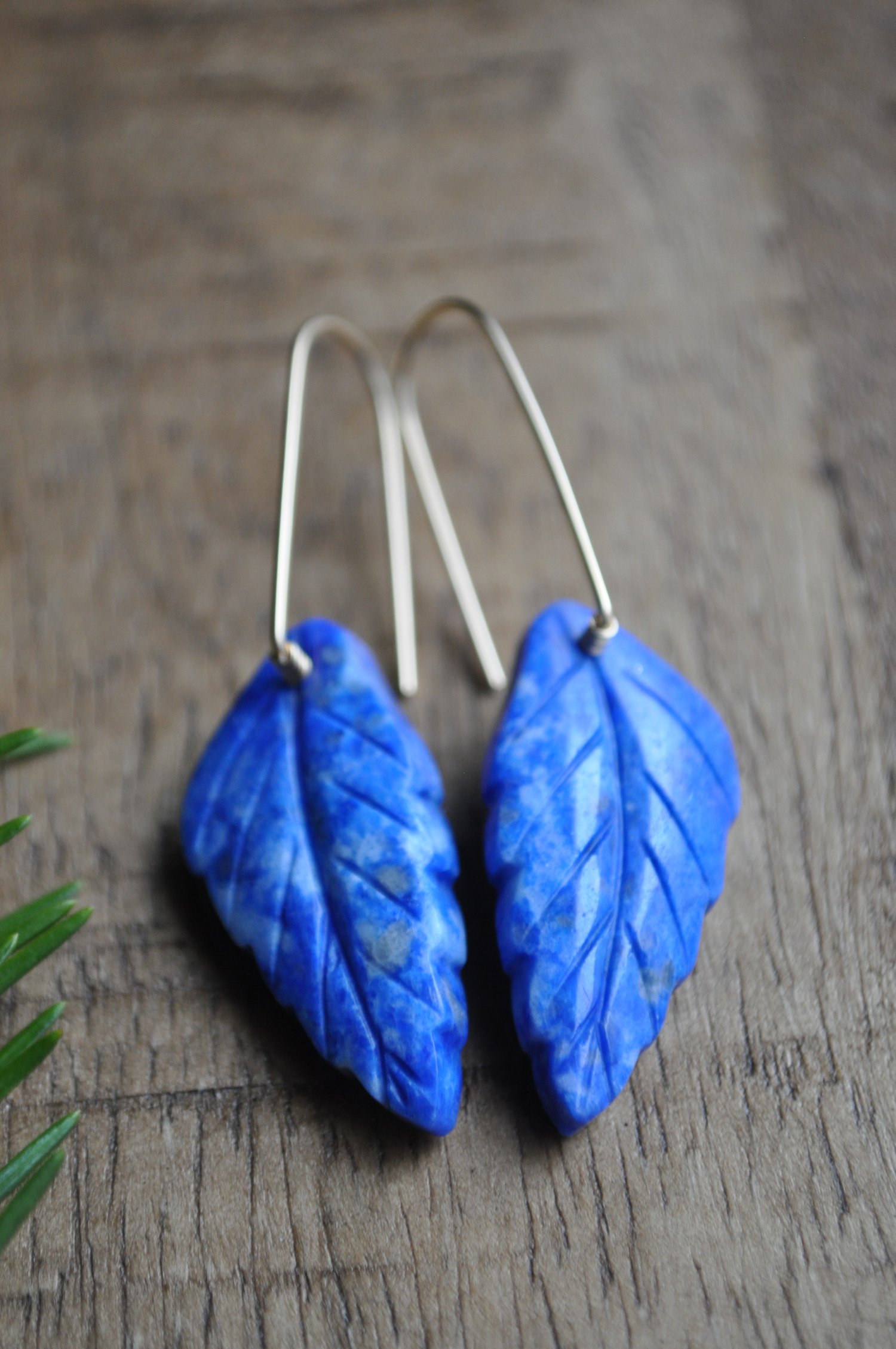 Image of OOAK Lapis Lazuli Leaf Dangles on Gold Fill