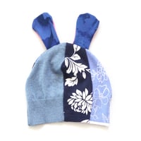 Image 2 of bunny ears blue ear patchwork cotton blend sweater tween teen adult courtneycourtney beanie hat knit