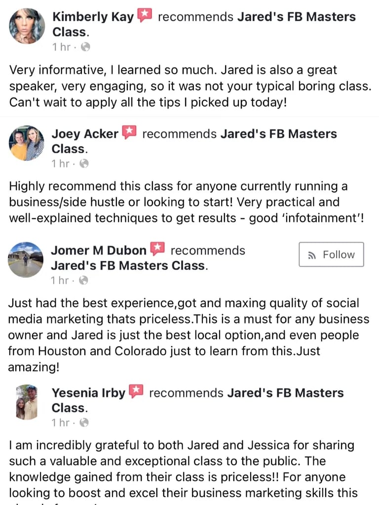 Image of Jared's New Facebook Masters Class - Rockwall 3/18/23