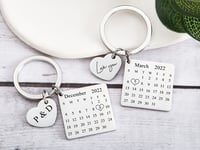 Personalized Custom Key Chain Ring Engraved Calendar Date Stainless Steel Keyring