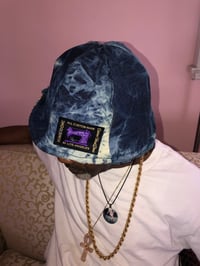 Image 3 of H.O.D. Bucket Hat Turquoise Paisley Linen Velvet Fabric W/Reversible Bleached Denim Side