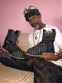 Image 3 of H.O.D. Knitted Brim Hat Navy  Mixed Panel Work Velvet Crown W/Special Thred Woven Knit Brim