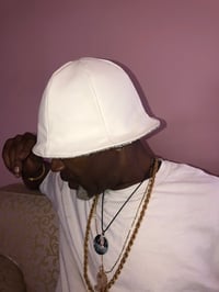 Image 2 of H.O.D. Bucket Hat White Soft Leather W/Reverse Side Grey Digital Ikat Velvet