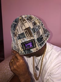 Image 1 of H.O.D. Bucket Hat White Soft Leather W/Reverse Side Grey Digital Ikat Velvet