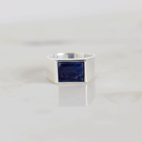 Image of Sodalite rectangular cut wide band silver ring no.2