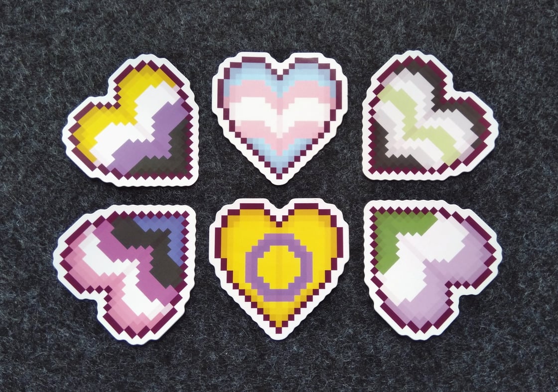 Image of [Clearance] Pixel Pride Heart Plain Vinyl Stickers 