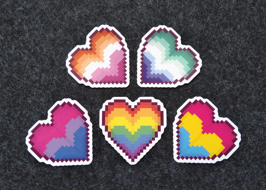 Image of [Clearance] Pixel Pride Heart Plain Vinyl Stickers 