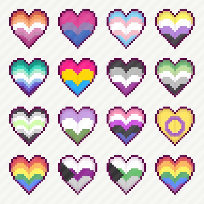 Image of [Clearance] Pixel Pride Heart Plain Vinyl Stickers 