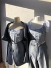 Silver Blue Three Piece Skirt Suit