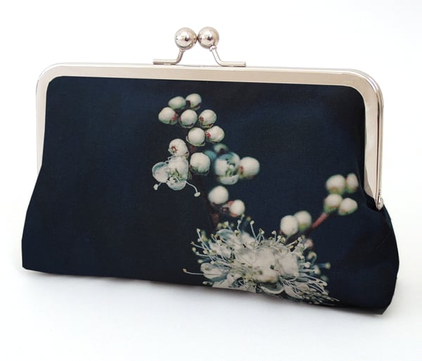 Image of Meadowsweet flower, printed fabric clutch bag