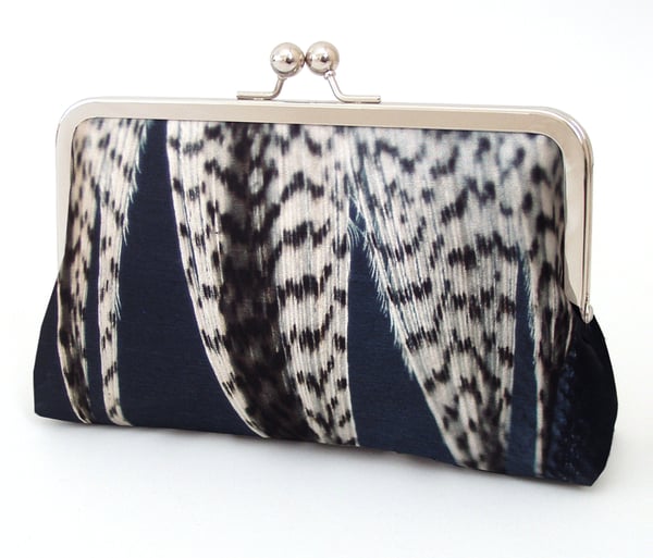 Image of Feather stripe, printed silk clutch purse