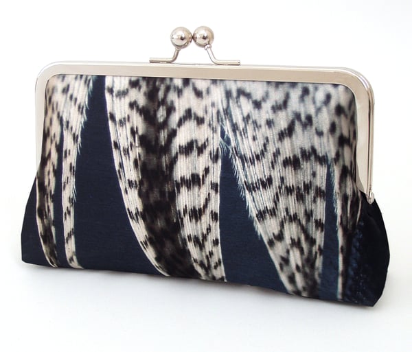 Image of Feather stripe, printed clutch purse with optional shoulder chain