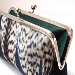 Image of Feather stripe, printed silk clutch purse