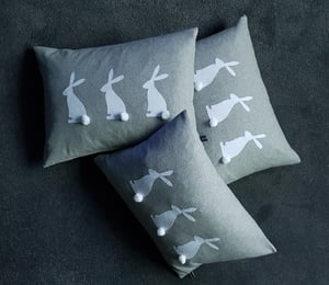 Image of Bunny Cushion - Grey wool with white linen rabbits 