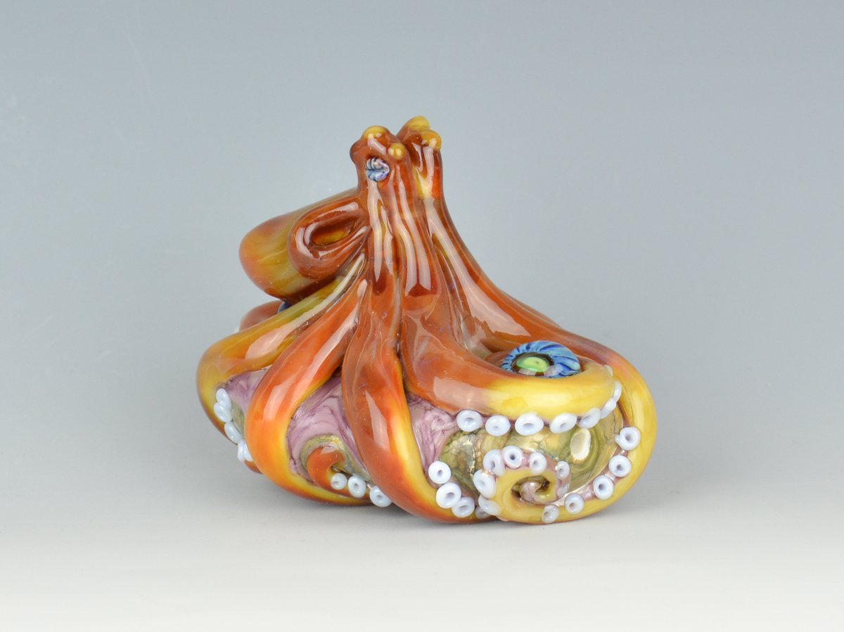 Image of XXXL. Sunset Ghee Octopus - Flamework Glass Sculpture Bead