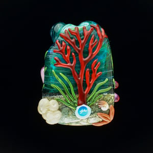 Image of XXL. Clownfish Family in a Pale Purple Anemone - Flamework Glass Sculpture 