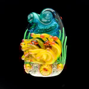 Image of XXL. Scotch Broom Clownfish Anemone - Flamework Sculpture 