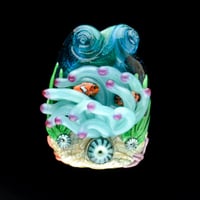 Image 1 of XXL. Clownfish Family in a Pale Blue Green Anemone - Flamework Glass Sculpture