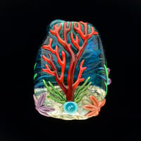 Image 2 of XXL. Clownfish Family in a Pale Blue Green Anemone - Flamework Glass Sculpture