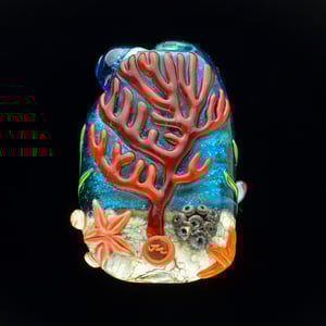Image of XXL. Clownfish Family in a Mint Blue-Green Anemone - Flamework Glass Sculpture