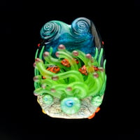 Image 1 of XXXL. Parrot Green Anemone with Clownfish - Flamework Glass Sculpture