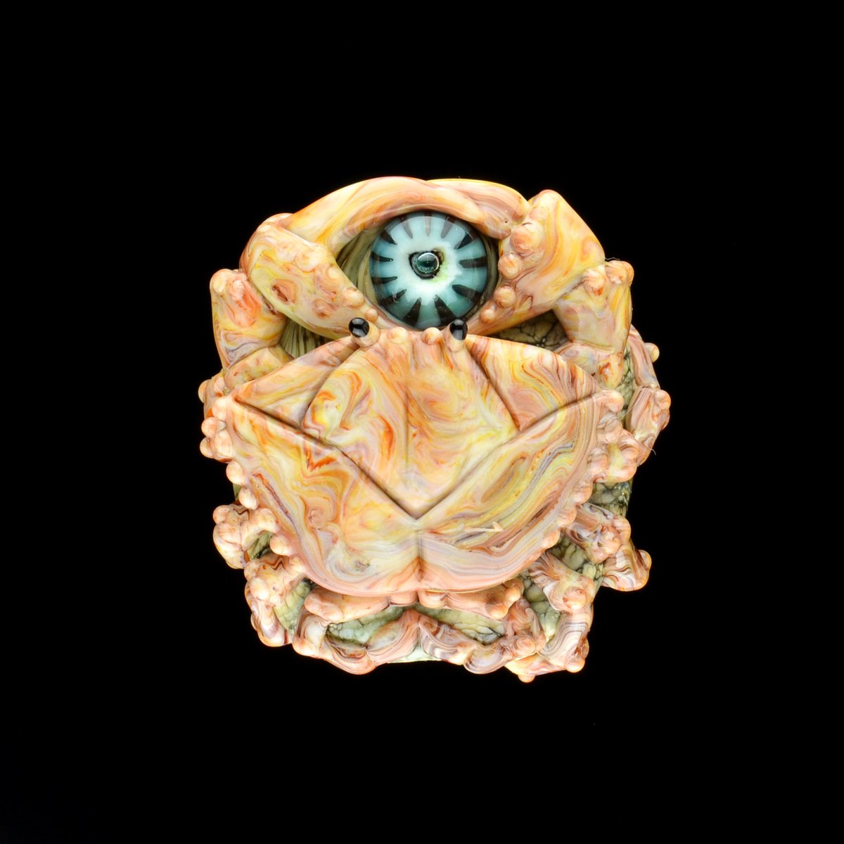 Image of XL. Pale Streaky Coral Crab - Flamework Glass Sculpture Bead