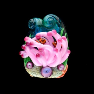 Image of XXL. Bright Pink Anemone with Clownfish - Flamework Glass Sculpture
